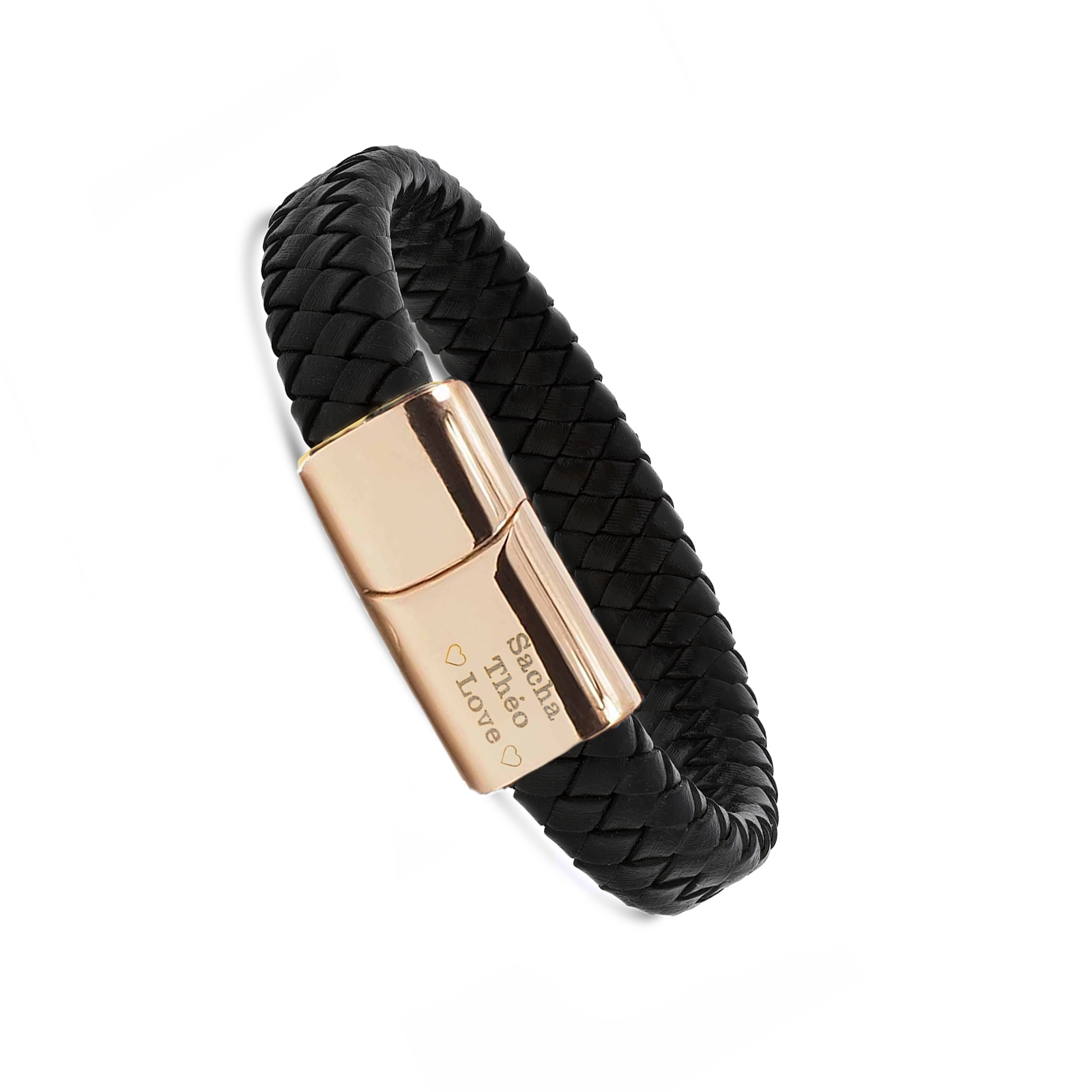 Bracelet ajustable femme homme cuir couleur noir tressé 18 à 23cm